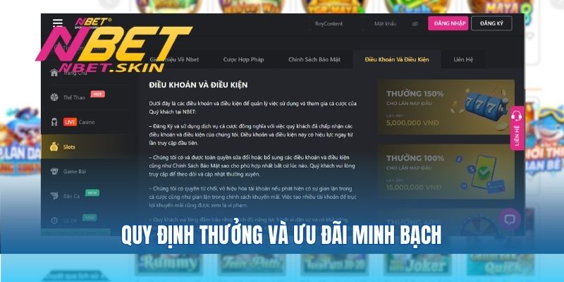 Quy định thưởng và ưu đãi minh bạch